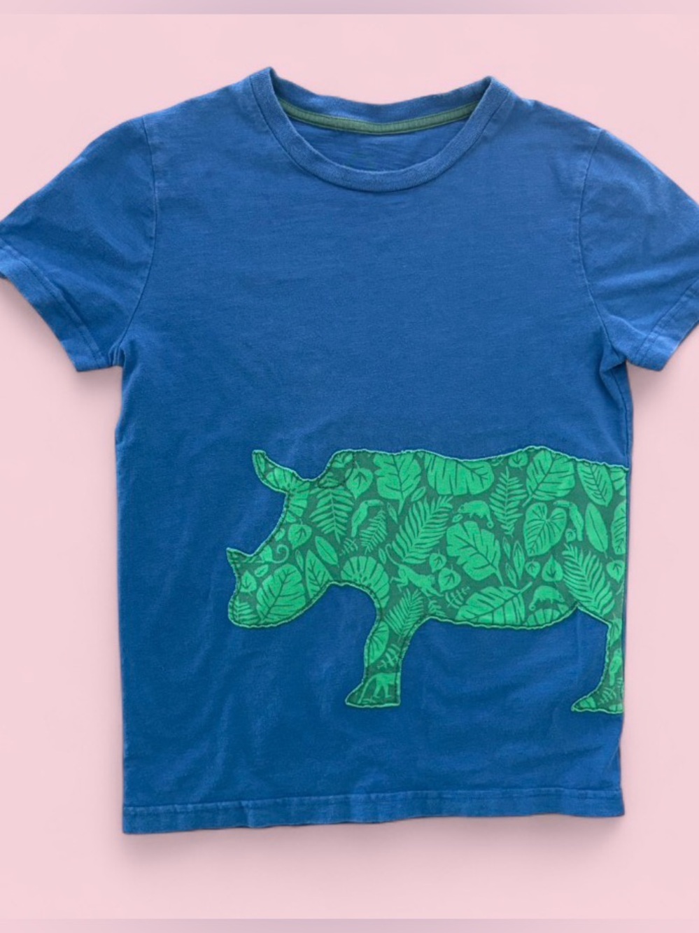Mini Boden Boys Bright Blue Rhino Graphic Appliqué Tee Size 7/8